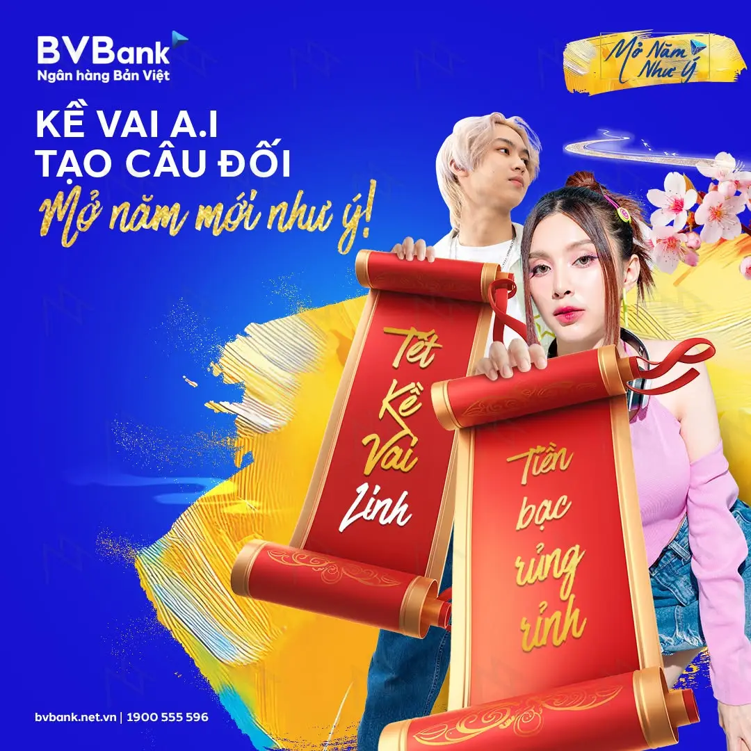 People creating personalized Tet couplets with BVBank's AI-powered Zalo Mini App experience.