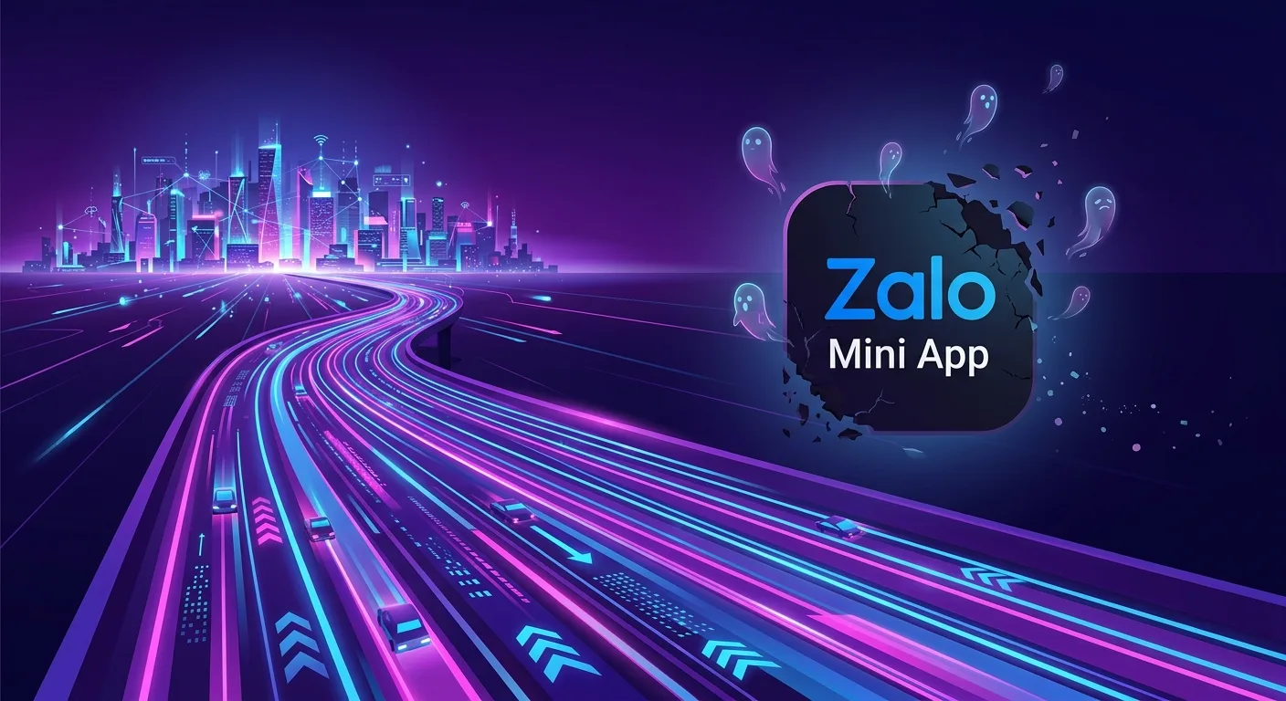 Minh họa traffic cao dẫn đến Zalo Mini App trống rỗng, tượng trưng cho tỉ lệ giữ chân người dùng thấp.